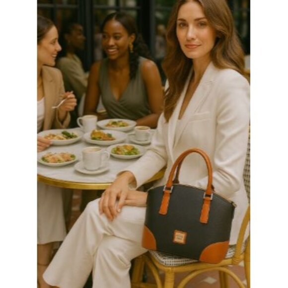 Dooney & Bourke Premium Pebble Grain Leather Satchel Handbag Black Brown NWT - Picture 1 of 12